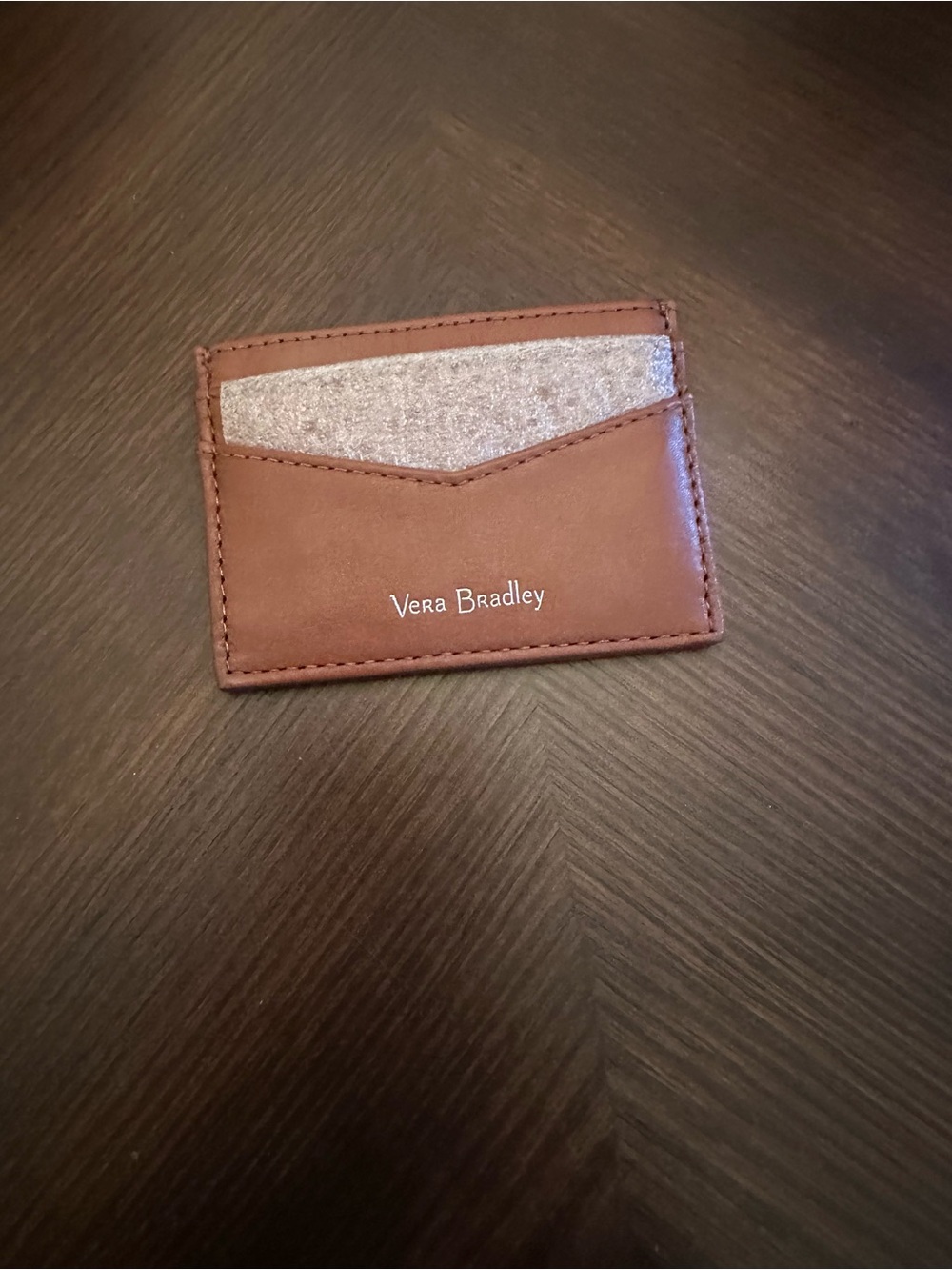 Brand New Vera Bradley Brown Leather Cardholder with Fabric Accent